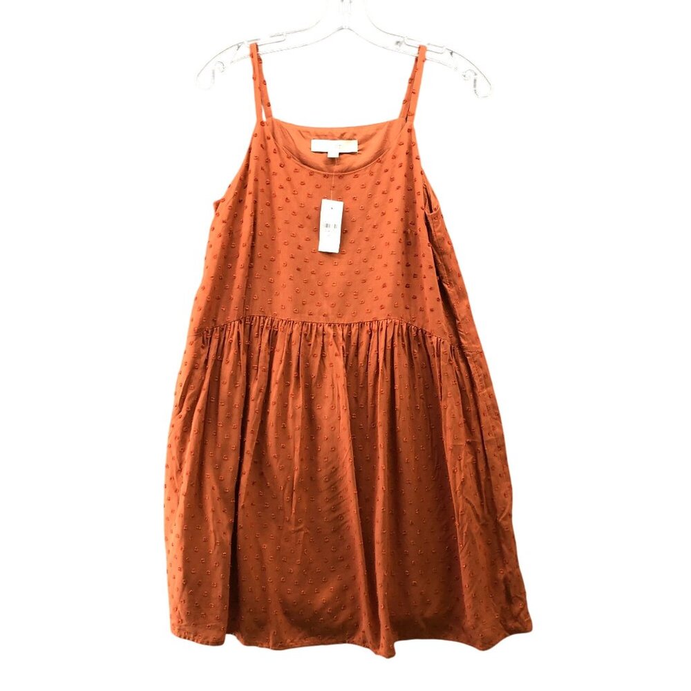 NWT Loft Cami Dress XS Swing Swiss Dot Tan Terracotta Knee Length Relaxed